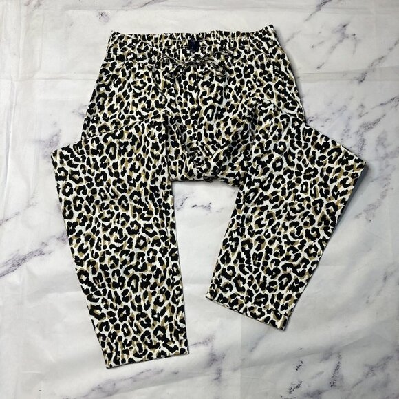 J Crew Cropped Cheetah Pants Womens Size 2 Stretch Linen Blend Loose I86 - Picture 1 of 5
